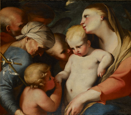 Holy Family with St. Elizabeth and St. John the Baptist adoring the infant Jesus