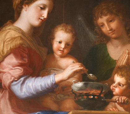The Virgin preparing the porridge of the Child Jesus